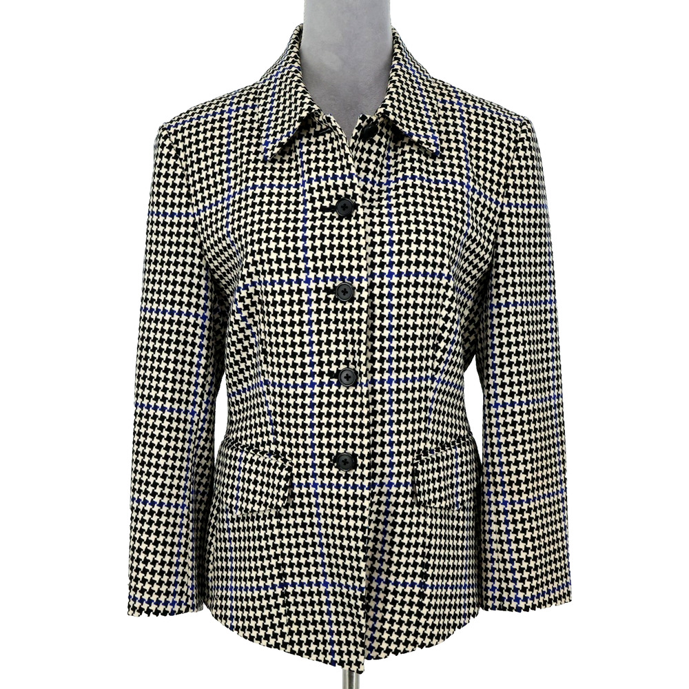 Classiques Entier Jacket Womens Medium Wool Ivory Black Blue Blazer Vintage FLAW